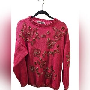 Vintage Christine Gerard pink beaded sequin embellished sweater